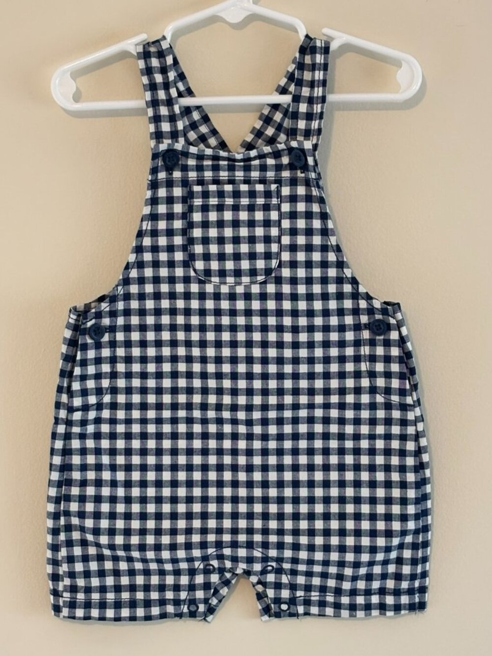 Carters Child of Mine Boys Navy Gingham Shortall Overalls 18M